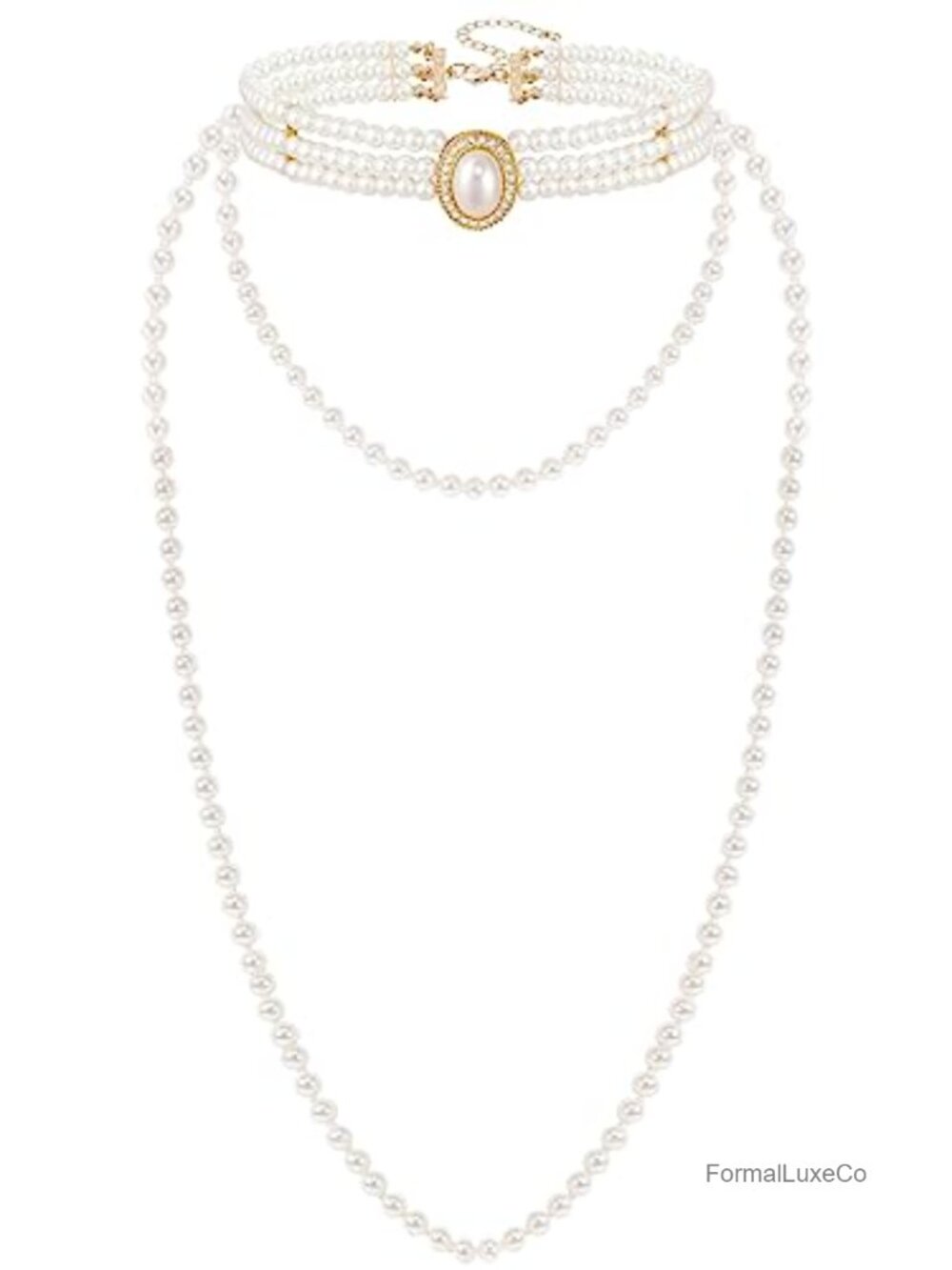 Faux Pearl Necklace & Choker Set Long 59" Layered Vintage Style